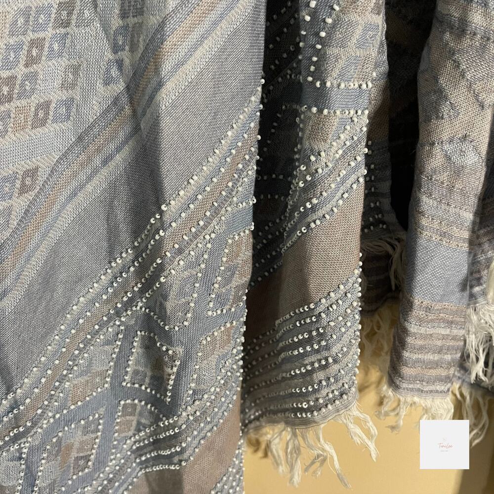 Moment by Moment Dutch Design Shawl Wrap One Size Beaded Fringe - Picture 3 of 4